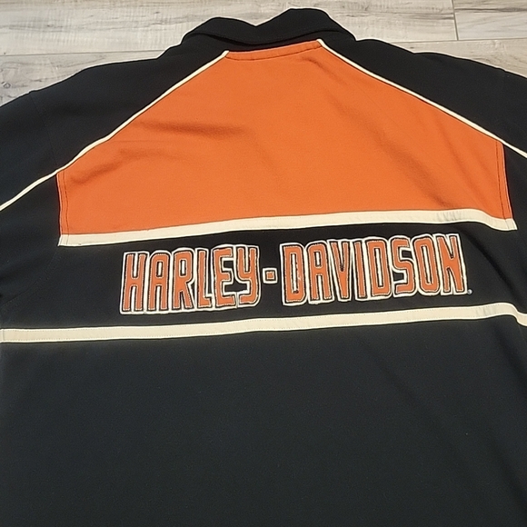 Harley Davidson Shirt Mens Large Orange Black Embroidered Double Sided - Picture 6 of 12